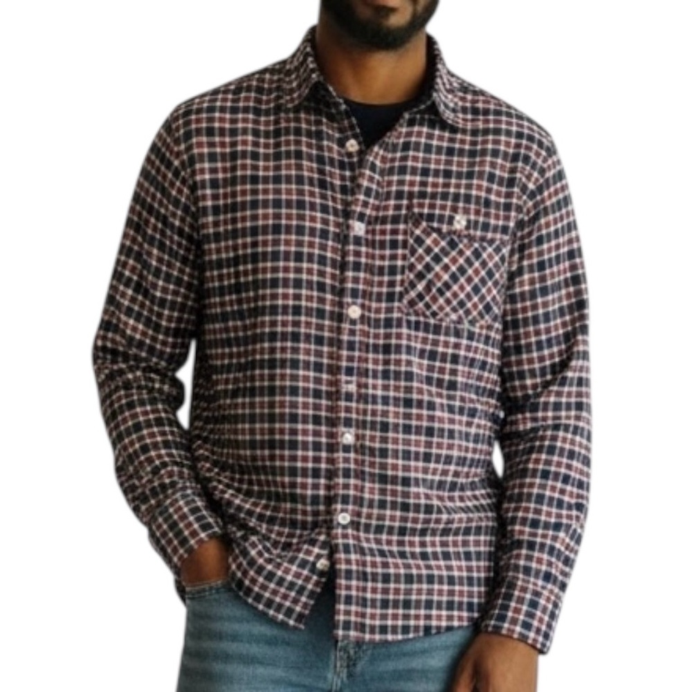 Demin & Flower Flannel Collection Slim Fit Plaid Button-Down Shirt Red Navy M